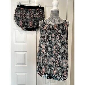 Swim by Cacique Set No Wire Bra Blouson Tankini Top Plus Size 18 black Floral